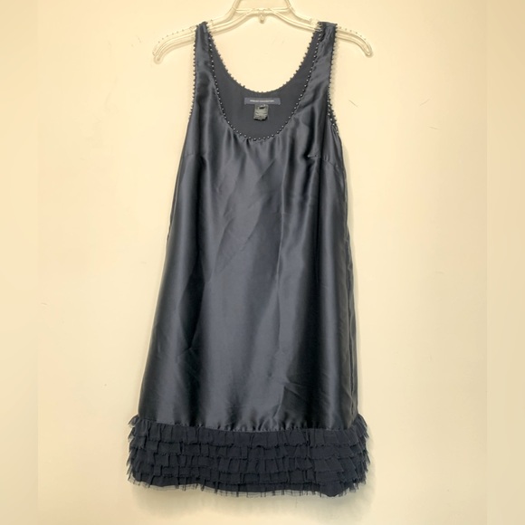 French Connection Navy Blue Studded Satin Mini Slip Dress Tulle‎ Trim 0 ITM620 - Picture 1 of 8
